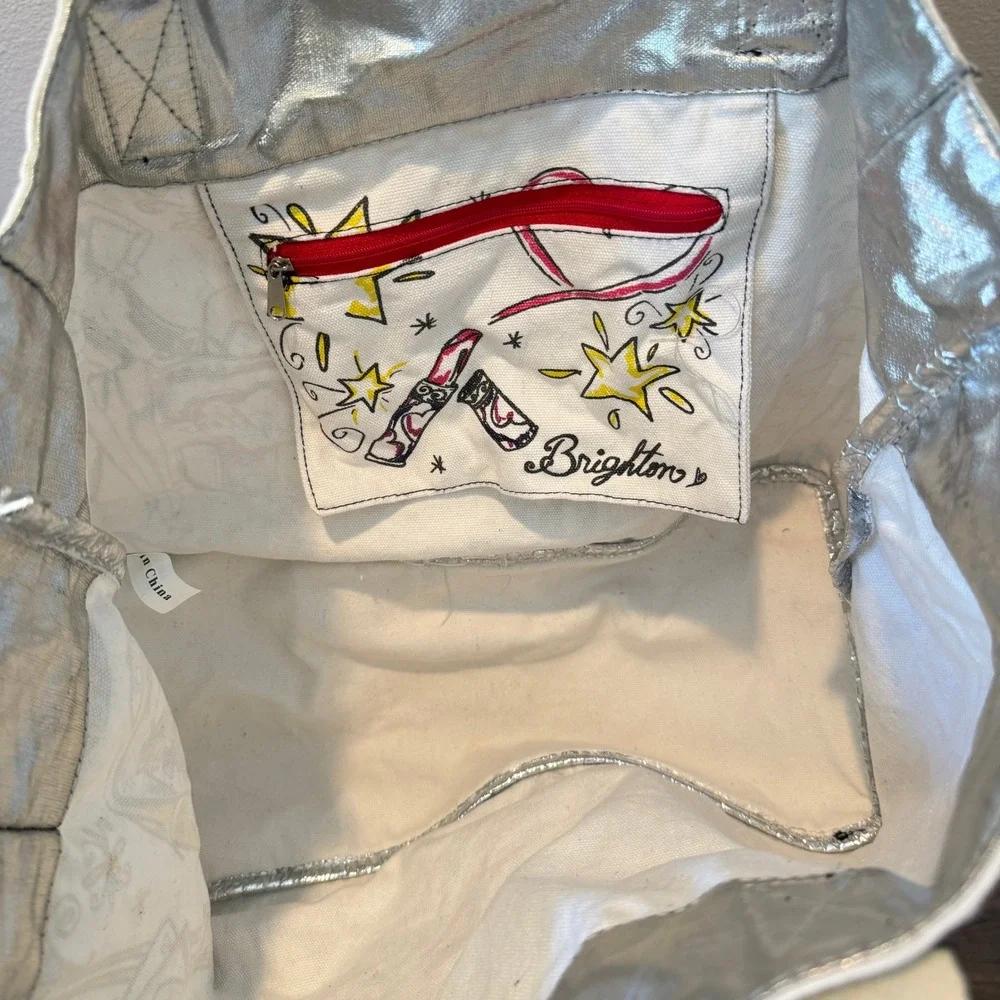Brighton Happy Holidays Canvas Tote Bag White Multi Fashion Sketch Christmas